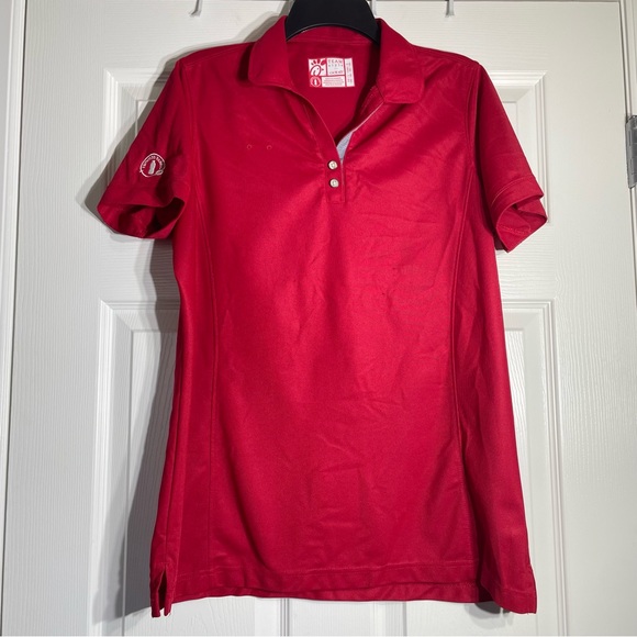 Vibrant Red Fitted Polo Shirt with Short Sleeves - Picture 1 of 7